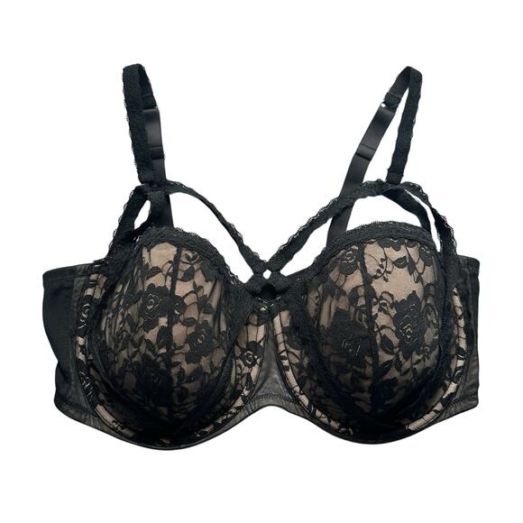 Adore Me Leia Strappy Lace Crisscross Underwire High Lift Bra size 44G Black - Picture 1 of 3